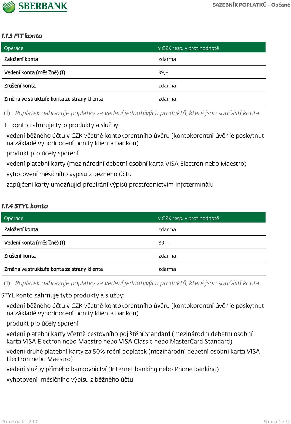 FIT konto zahrnuje tyto produkty a služby: vedení běžného účtu v CZK včetně kontokorentního úvěru (kontokorentní úvěr je poskytnut na základě vyhodnocení bonity klienta bankou) produkt pro účely