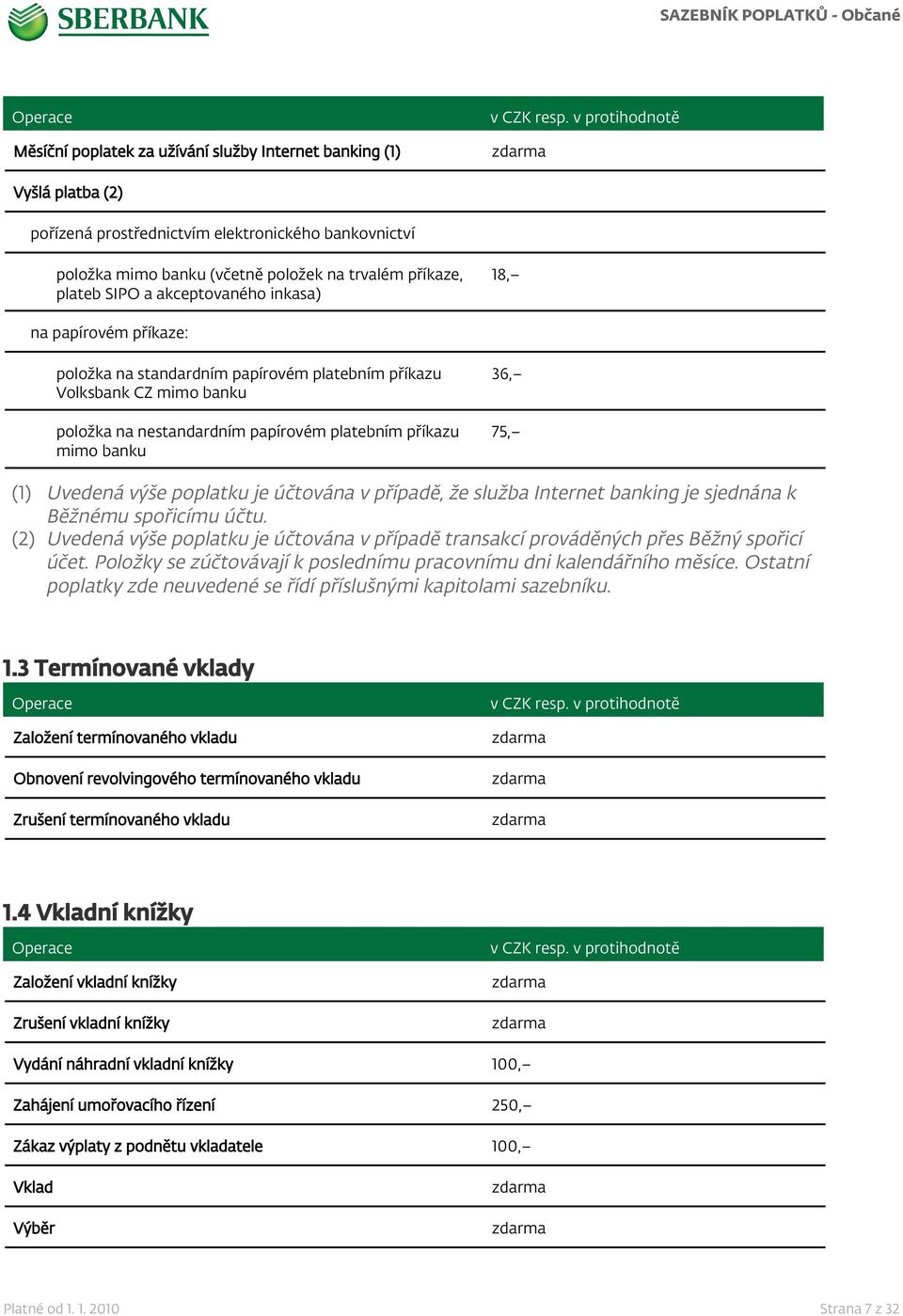 Uvedená výše poplatku je účtována v případě, že služba Internet banking je sjednána k Běžnému spořicímu účtu.