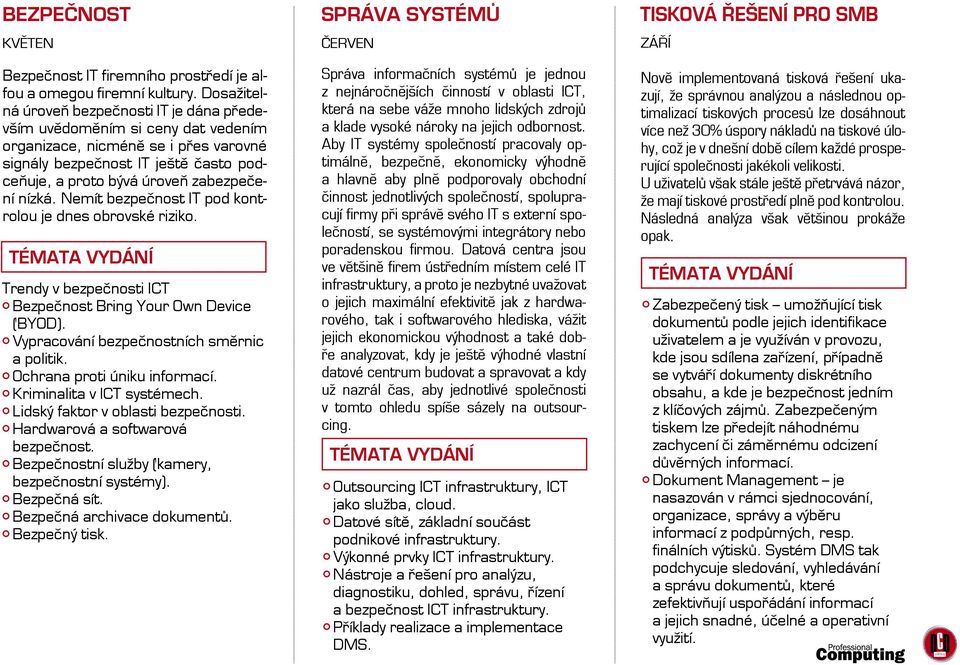 nízká. Nemít bezpečnost IT pod kontrolou je dnes obrovské riziko. Trendy v bezpečnosti ICT Bezpečnost Bring Your Own Device (BYOD). Vypracování bezpečnostních směrnic a politik.