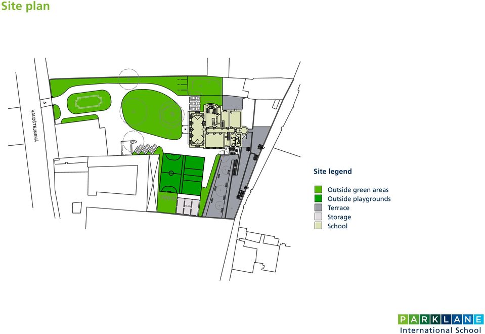 Class plan legend Dining hall Outside green areas Outside playgrounds Terrace Storage School Outside Staff green areas