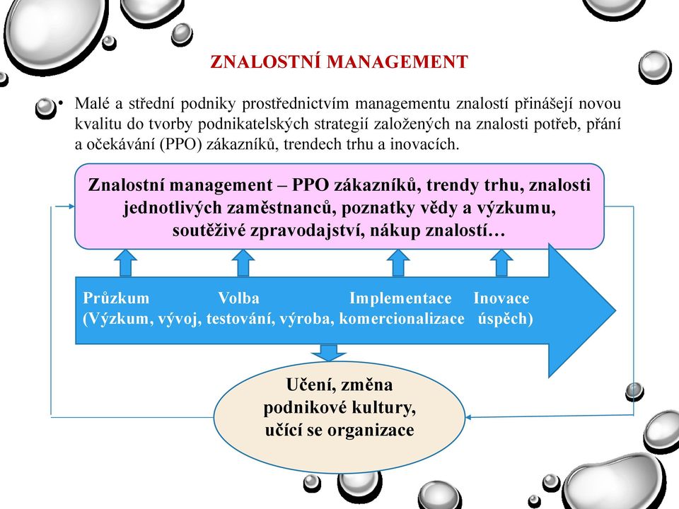 Znalostní management PPO zákazníků, trendy trhu, znalosti jednotlivých zaměstnanců, poznatky vědy a výzkumu, soutěţivé