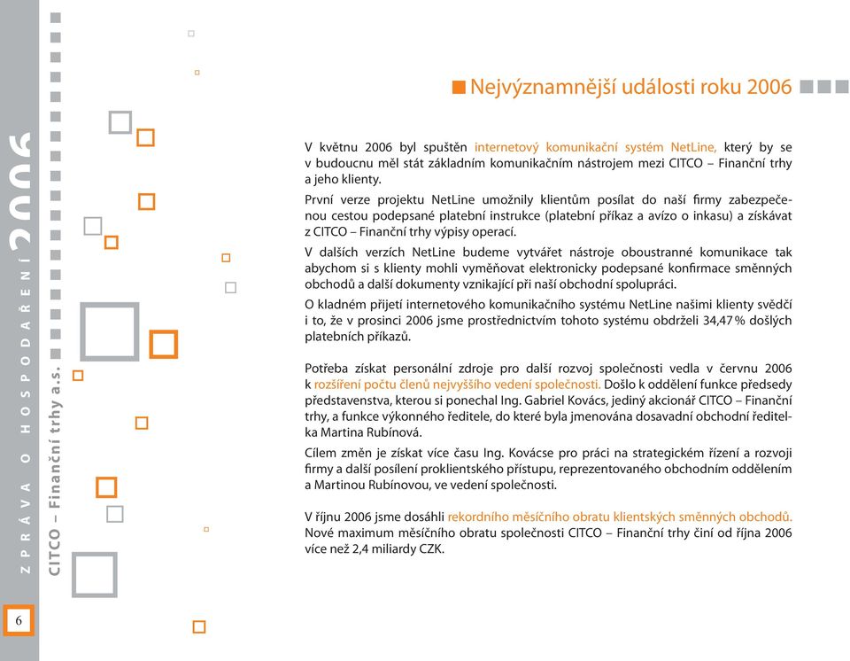 První verze projektu NetLine umožnily klientům posílat do naší firmy zabezpečenou cestou podepsané platební instrukce (platební příkaz a avízo o inkasu) a získávat z CITCO Finanční trhy výpisy