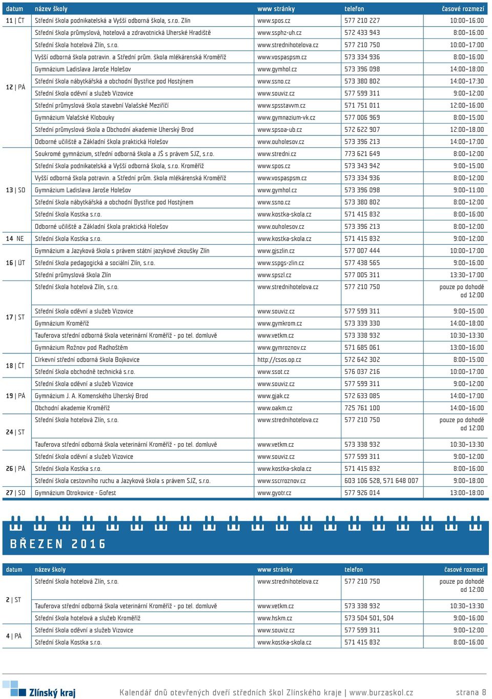 cz 573 334 936 8:00 16:00 Gymnázium Ladislava Jaroše Holešov www.gymhol.cz 573 396 098 14:00 18:00 Střední průmyslová škola stavební Valašské Meziříčí www.spsstavvm.