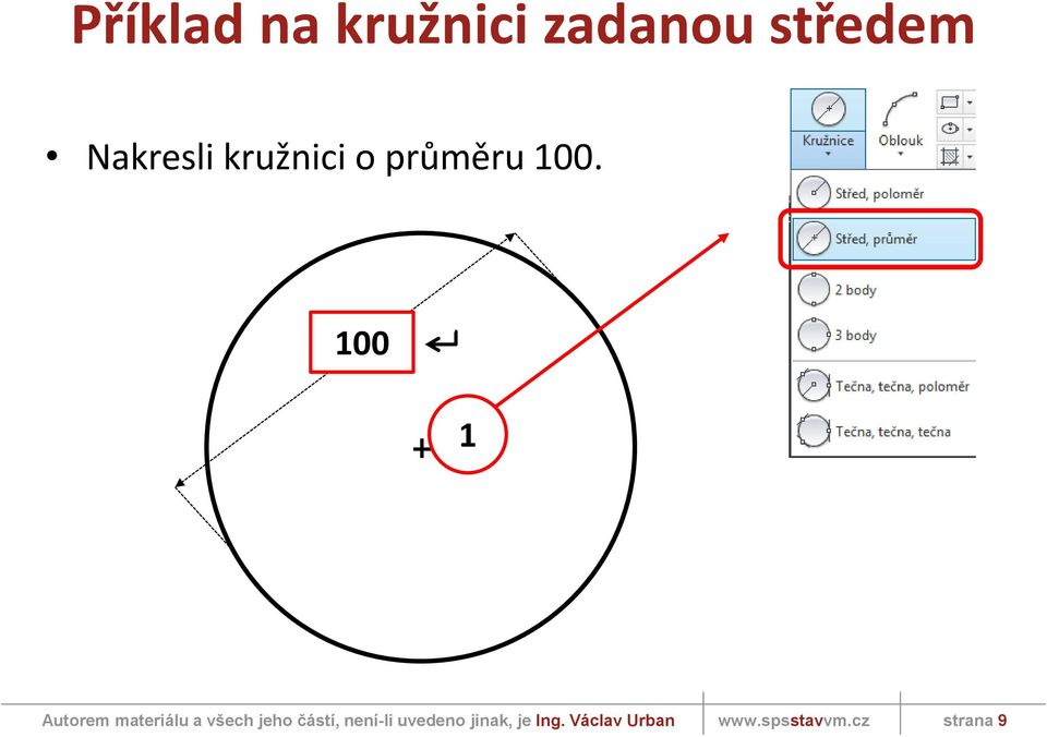 kružnici o průměru 100.