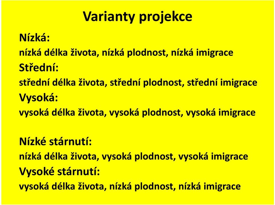 vysoká plodnos, vysoká imigrace Nízké sárnuí: nízká délka živoa, vysoká plodnos,