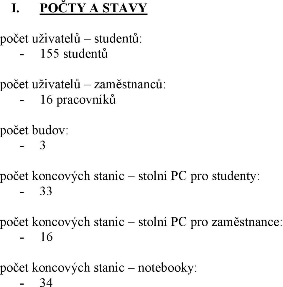 koncových stanic stolní PC pro studenty: - 33 počet koncových