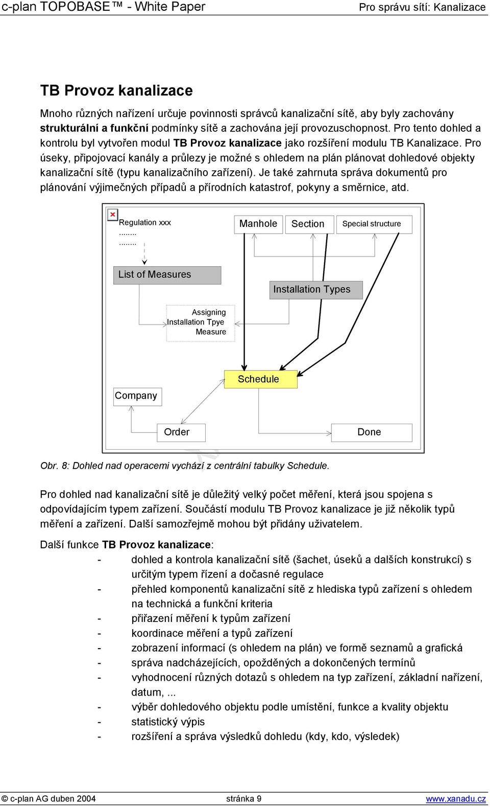 Pro úseky, připojovací kanály a průlezy je možné s ohledem na plán plánovat dohledové objekty kanalizační sítě (typu kanalizačního zařízení).