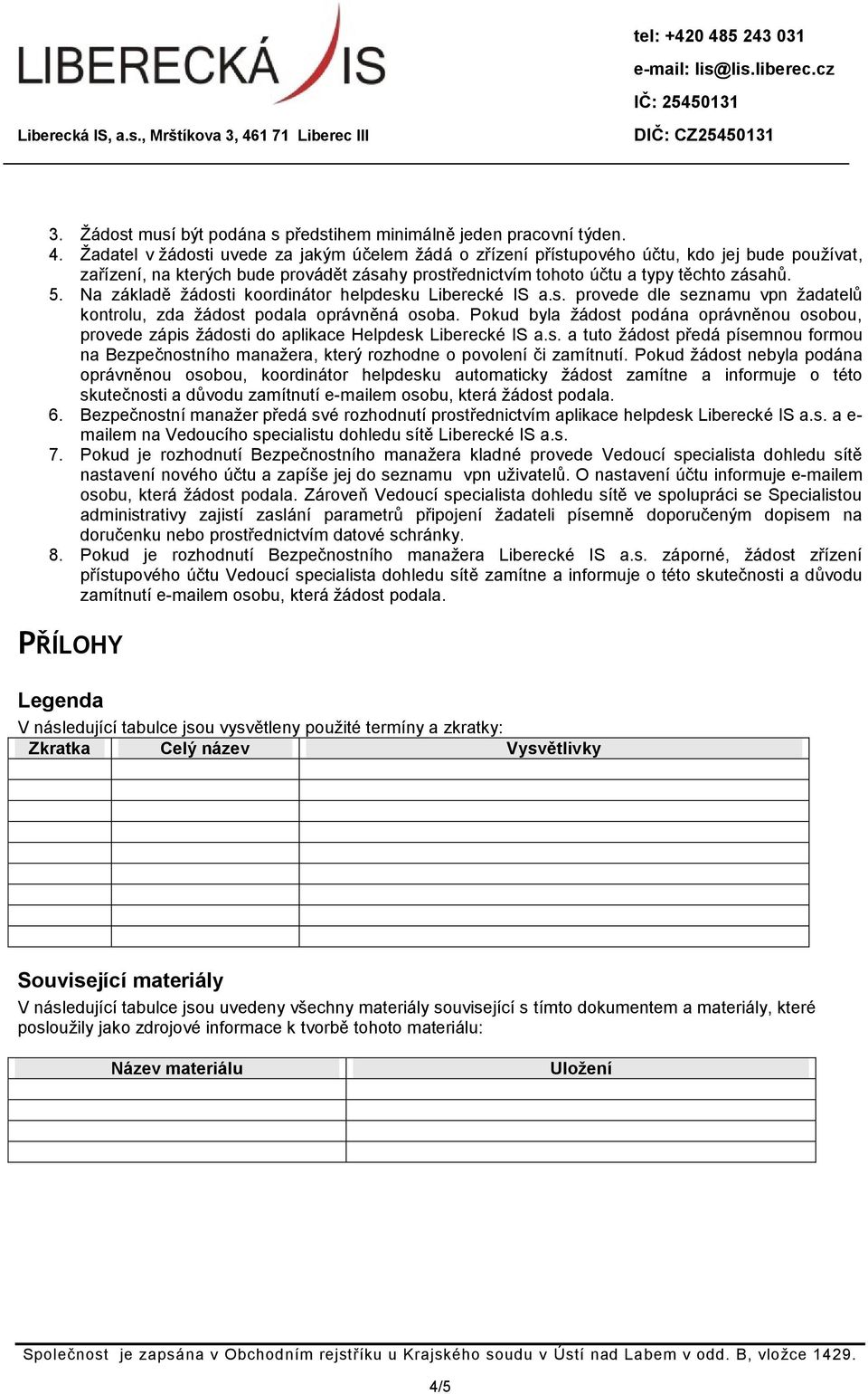 Na základě žádosti koordinátor helpdesku Liberecké IS a.s. provede dle seznamu vpn žadatelů kontrolu, zda žádost podala oprávněná osoba.