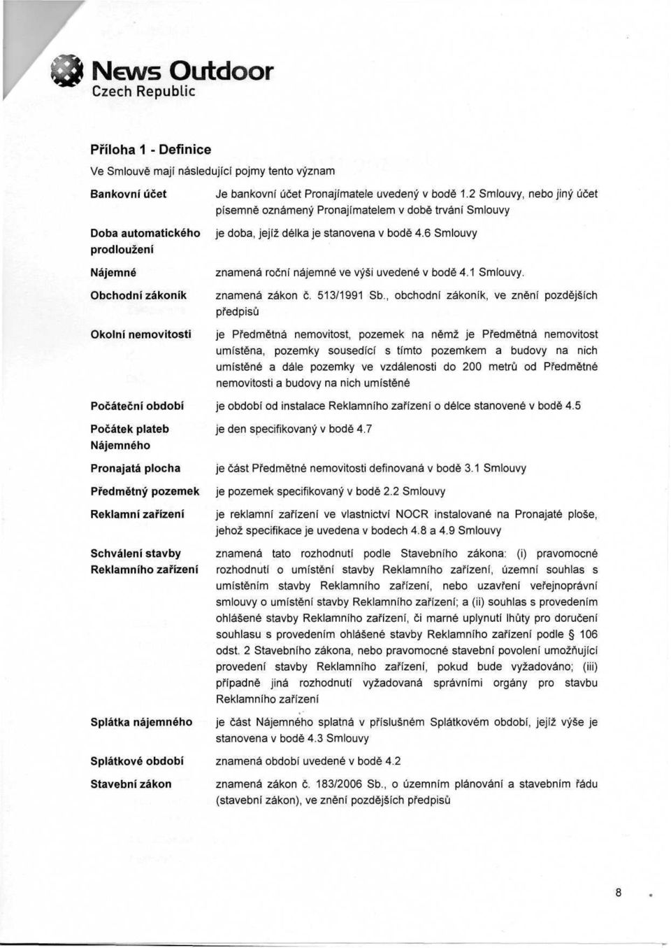 2 Smlouvy, nebo jiný účet písemně oznámený Pronajímatelem v době trvání Smlouvy je doba, jejíž délka je stanovena v bodě 4.6 Smlouvy znamená roční nájemné ve výši uvedené v bodě 4.1 Smlouvy.