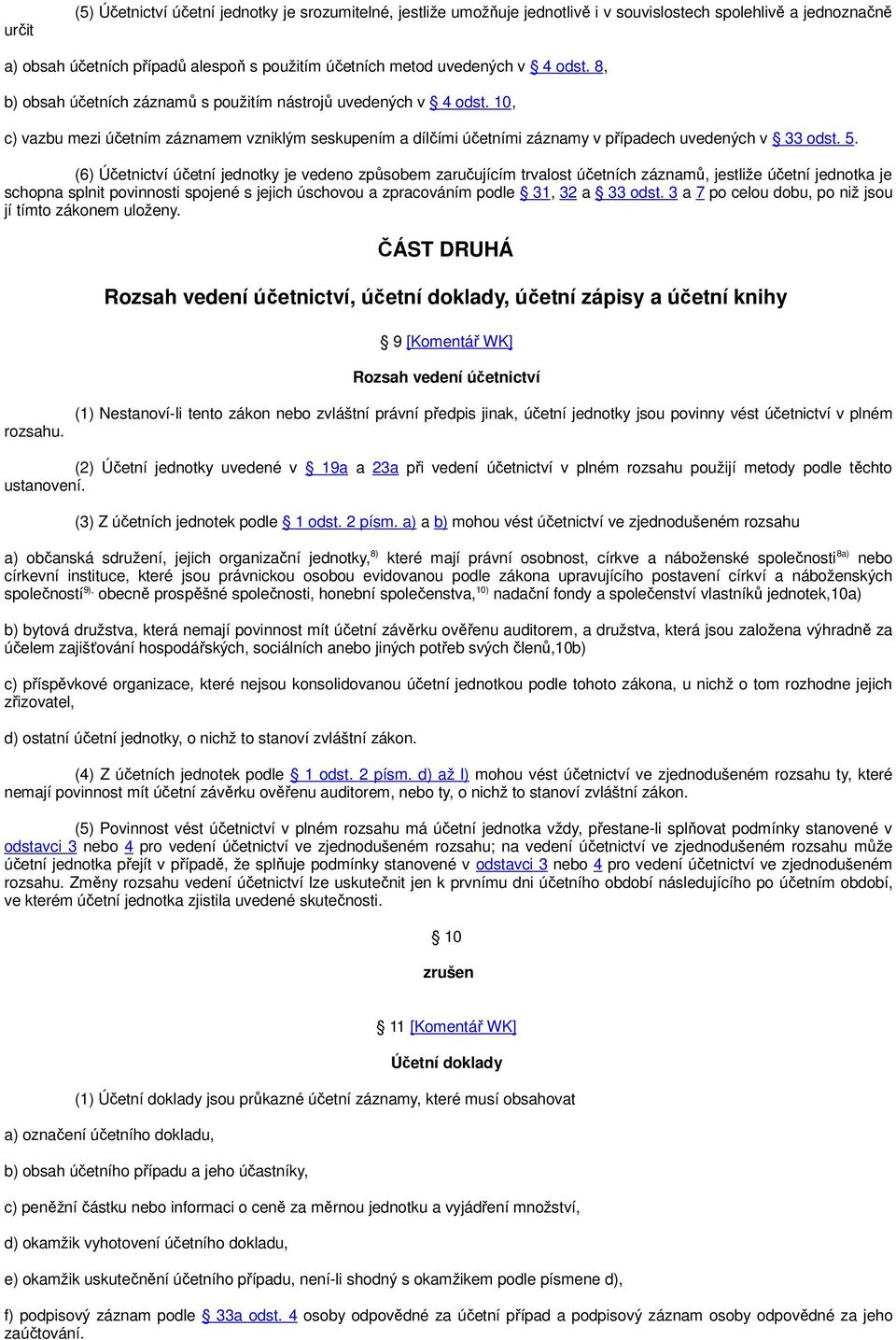 (6) Účetnictví účetní jednotky je vedeno způsobem zaručujícím trvalost účetních záznamů, jestliže účetní jednotka je schopna splnit povinnosti spojené s jejich úschovou a zpracováním podle 31, 32 a