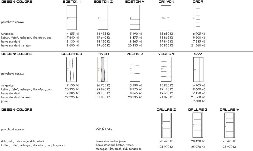 Kč 29 890 Kč 18 375 Kč 19 110 Kč 19 600 Kč barva standard 17 885 Kč 29 155 Kč 18 865 Kč 19 600 Kč 17 150 Kč barva standard na jasan 22 295 Kč 31 850 Kč 20 335 Kč 21 070 Kč 21 560 Kč jasan 19 600 Kč