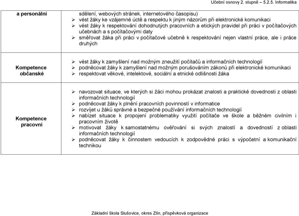 zamyšlení nad možným zneužití počítačů a informačních technologií podněcovat žáky k zamyšlení nad možným porušováním zákonů při elektronické komunikaci respektovat věkové, intelektové, sociální a