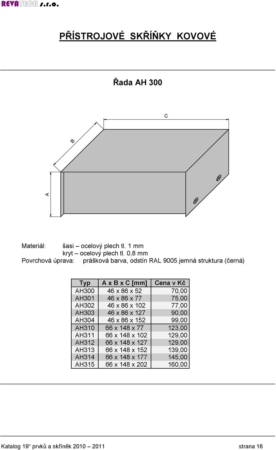 x 86 x 127 90,00 AH304 46 x 86 x 152 99,00 AH310 66 x 148 x 77 123,00 AH311 66 x 148 x 102 129,00 AH312 66 x 148 x 127