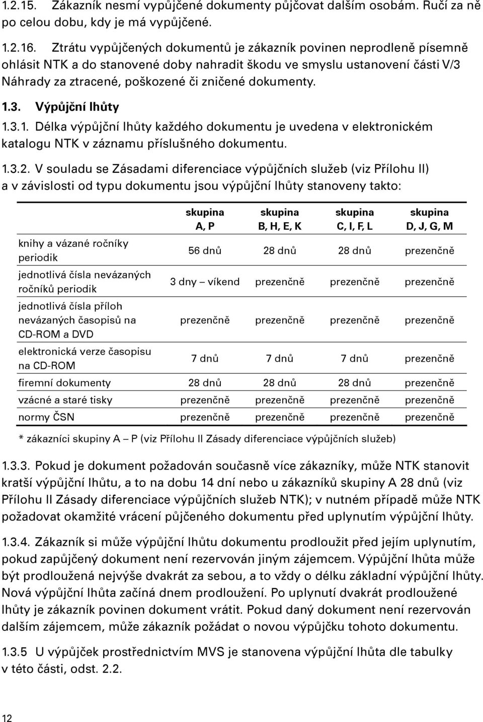 1.3. Výpůjční lhůty 1.3.1. Délka výpůjční lhůty každého dokumentu je uvedena v elektronickém katalogu NTK v záznamu příslušného dokumentu. 1.3.2.