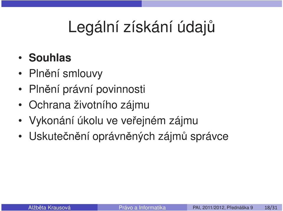 zájmu Uskutečnění oprávněných zájmů správce Alžběta Krausová