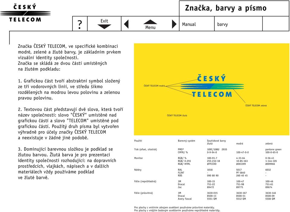 Textovou ãást pfiedstavují dvû slova, která tvofií název spoleãnosti: slovo "âesk " umístûné nad grafickou ãástí a slovo "TELECOM" umístûné pod grafickou ãástí.