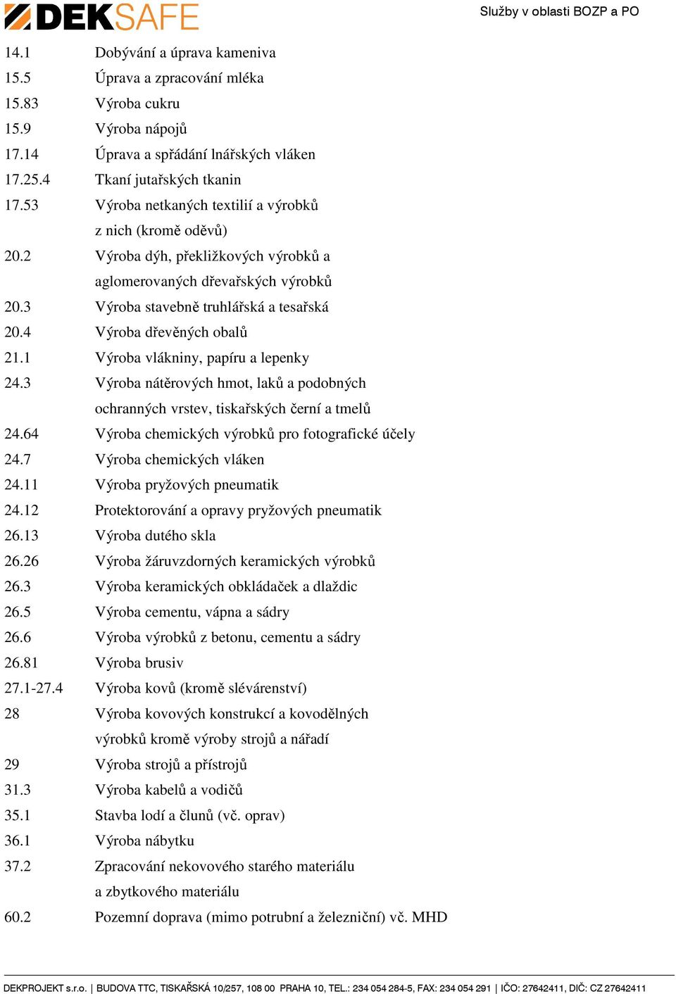 4 Výroba dřevěných obalů 21.1 Výroba vlákniny, papíru a lepenky 24.3 Výroba nátěrových hmot, laků a podobných ochranných vrstev, tiskařských černí a tmelů 24.