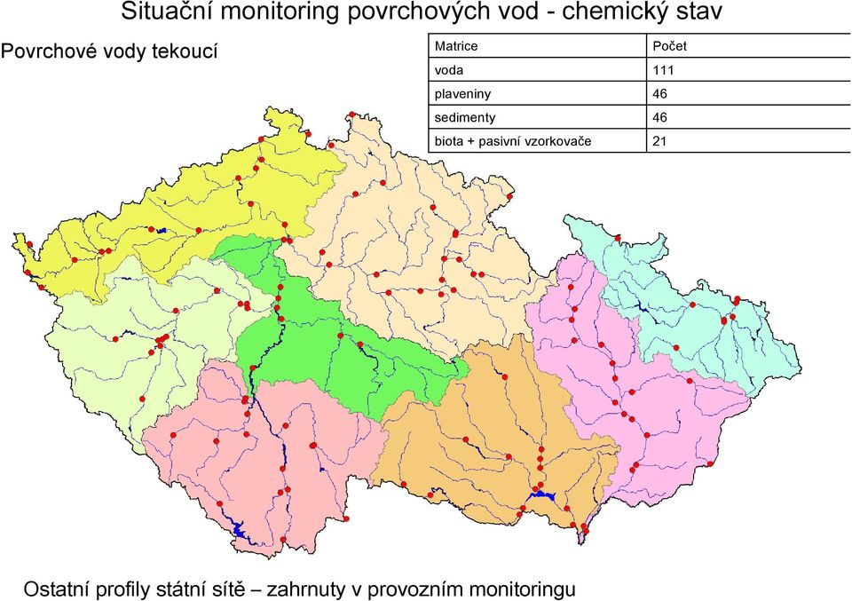 111 plaveniny 46 sedimenty 46 biota + pasivní