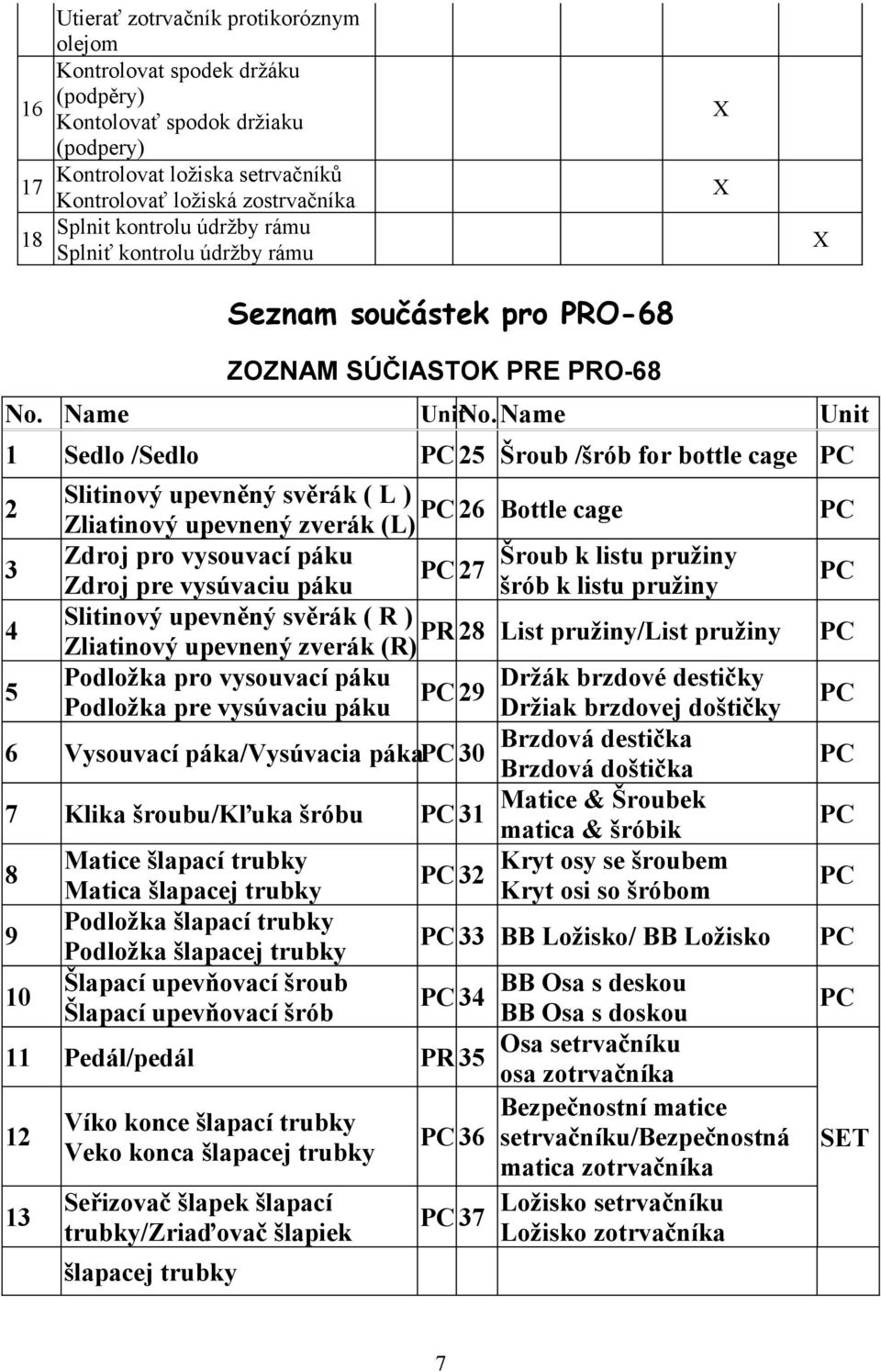 Name Unit 1 Sedlo /Sedlo 25 Šroub /šrób for bottle cage 2 Slitinový upevněný svěrák ( L ) 26 Bottle cage Zliatinový upevnený zverák (L) 3 Zdroj pro vysouvací páku Šroub k listu pružiny 27 Zdroj pre