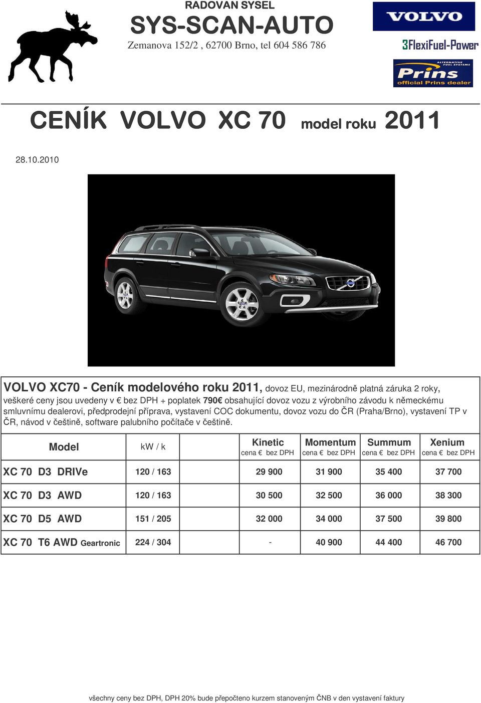 výrobního závodu k nmeckému smluvnímu dealerovi, pedprodejní píprava, vystavení COC dokumentu, dovoz vozu do R (Praha/Brno), vystavení TP v R, návod v eštin,