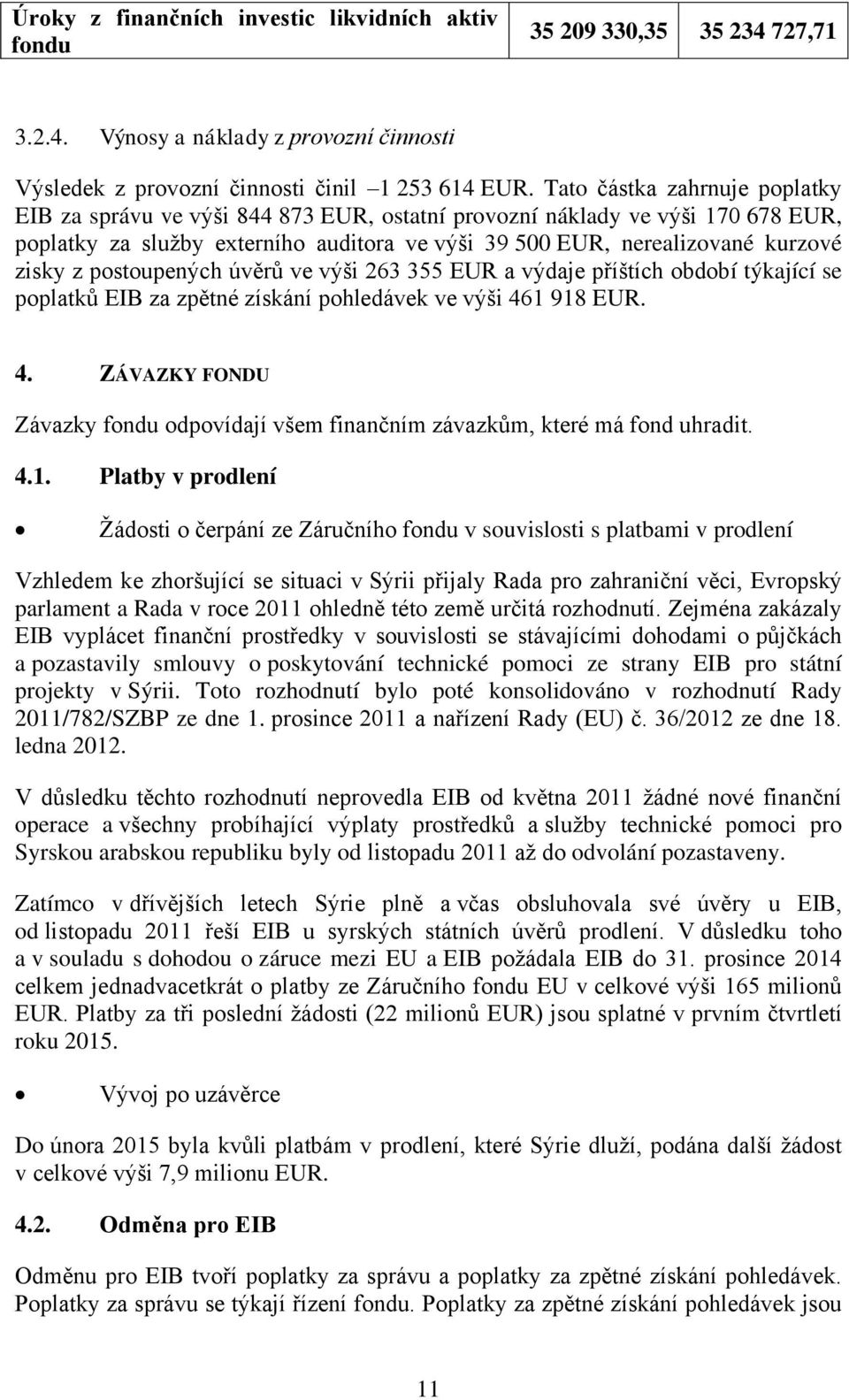 postoupených úvěrů ve výši 263 355 EUR a výdaje příštích období týkající se poplatků EIB za zpětné získání pohledávek ve výši 46