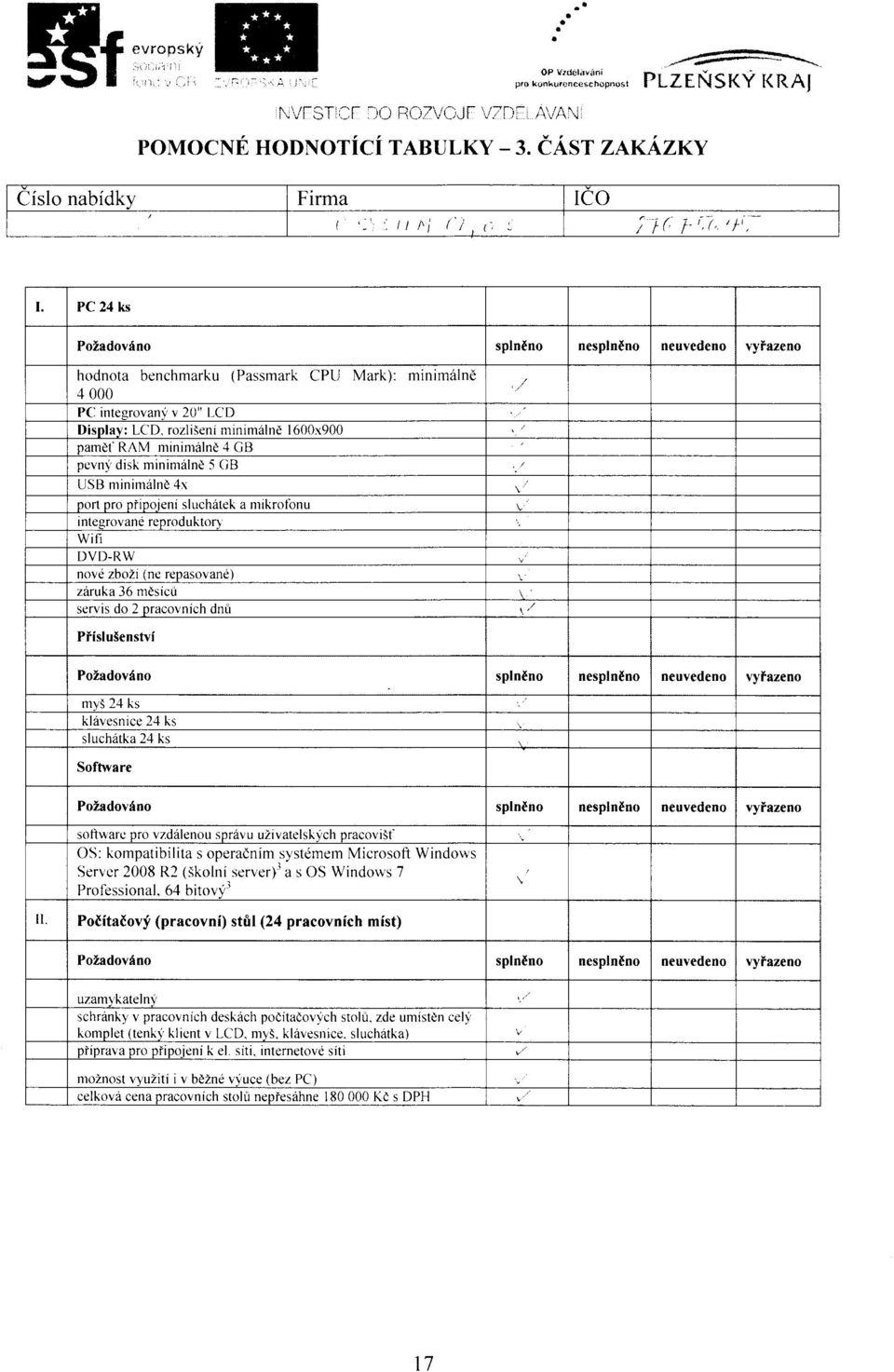 t,- i ia l'i,-f. t. PC 24 ks PoZadovdno splndno nesplndno neuvedeno vyfazeno hodnota benchmarku (Passmark CPLJ Mark): minimalnd 4 000 P(l intecrovanv v 20" l-cd Disnlav: L( D.