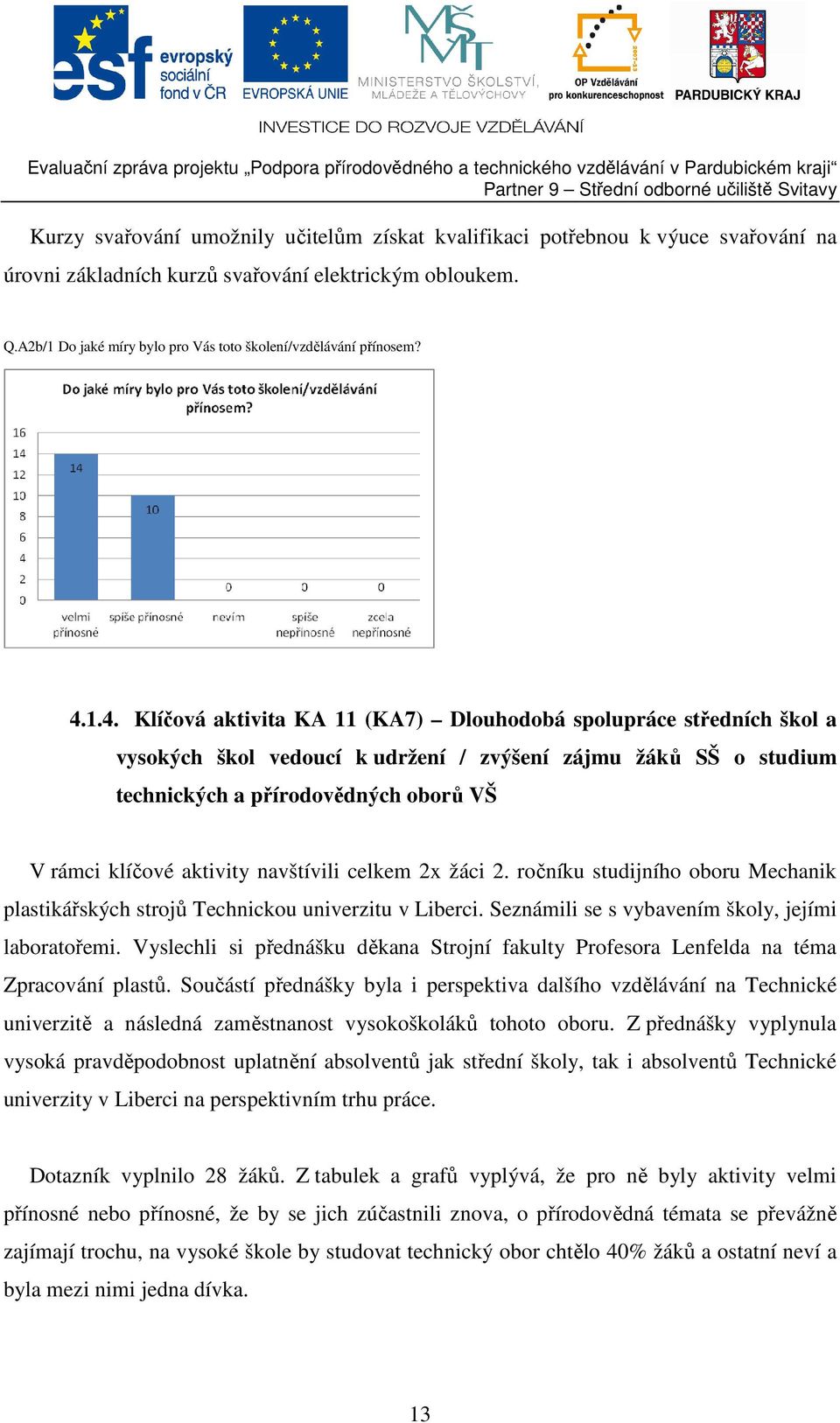 1.4. Klíčová aktivita KA 11 (KA7) Dlouhodobá spolupráce středních škol a vysokých škol vedoucí k udržení / zvýšení zájmu žáků SŠ o studium technických a přírodovědných oborů VŠ V rámci klíčové