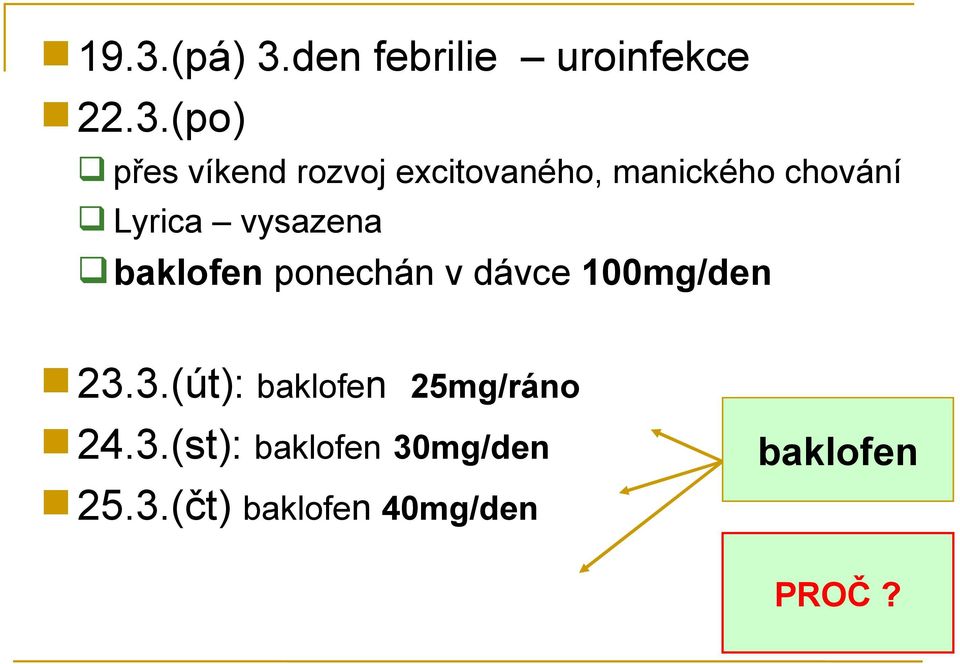 baklofen ponechán v dávce 100mg/den 23.