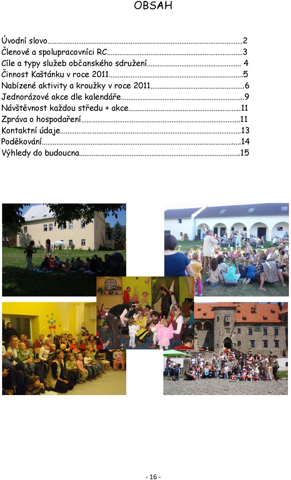 .5 Nabízené aktivity a kroužky v roce 2011.6 Jednorázové akce dle kalendáře.