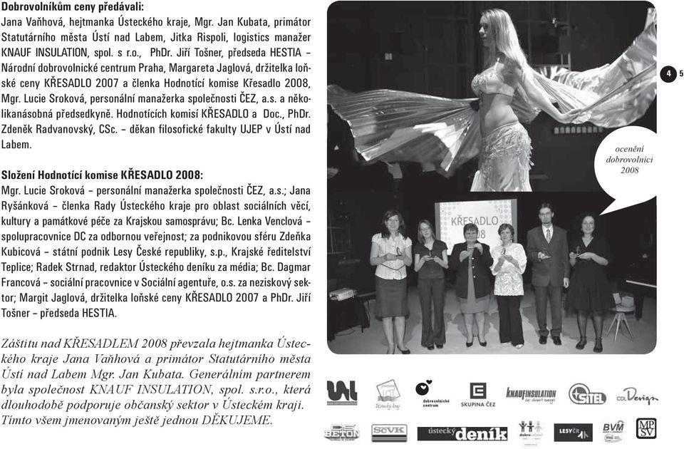 Lucie Sroková, personální manažerka společnosti ČEZ, a.s. a několikanásobná předsedkyně. Hodnotících komisí KŘESADLO a Doc., PhDr. Zdeněk Radvanovský, CSc.
