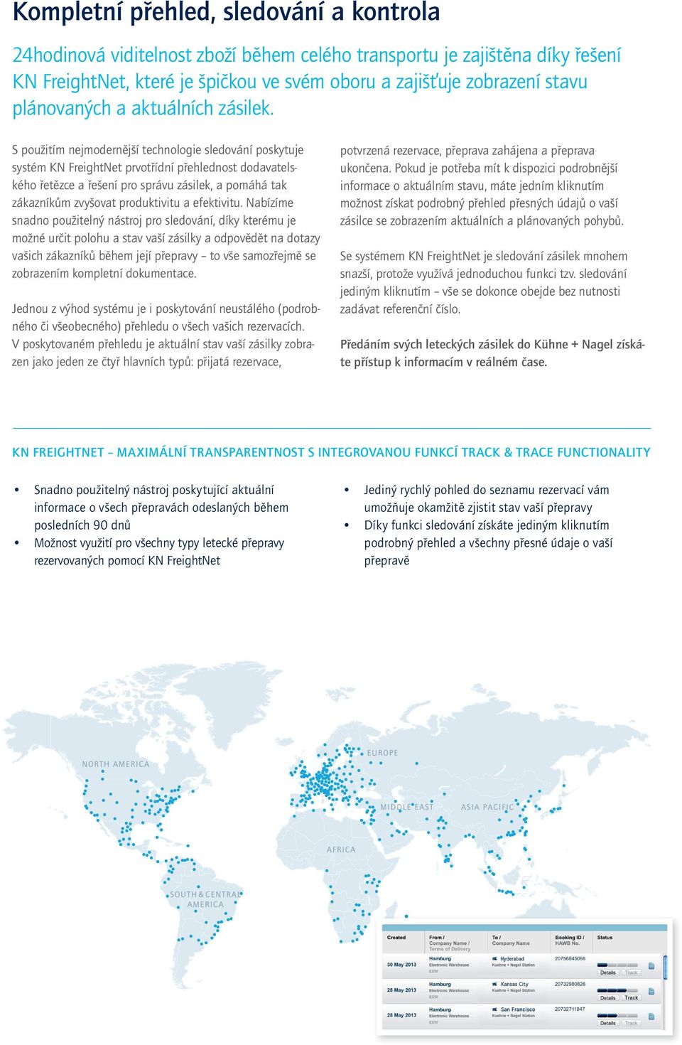 S použitím nejmodernější technologie sledování poskytuje systém KN FreightNet prvotřídní přehlednost dodavatelského řetězce a řešení pro správu zásilek, a pomáhá tak zákazníkům zvyšovat produktivitu