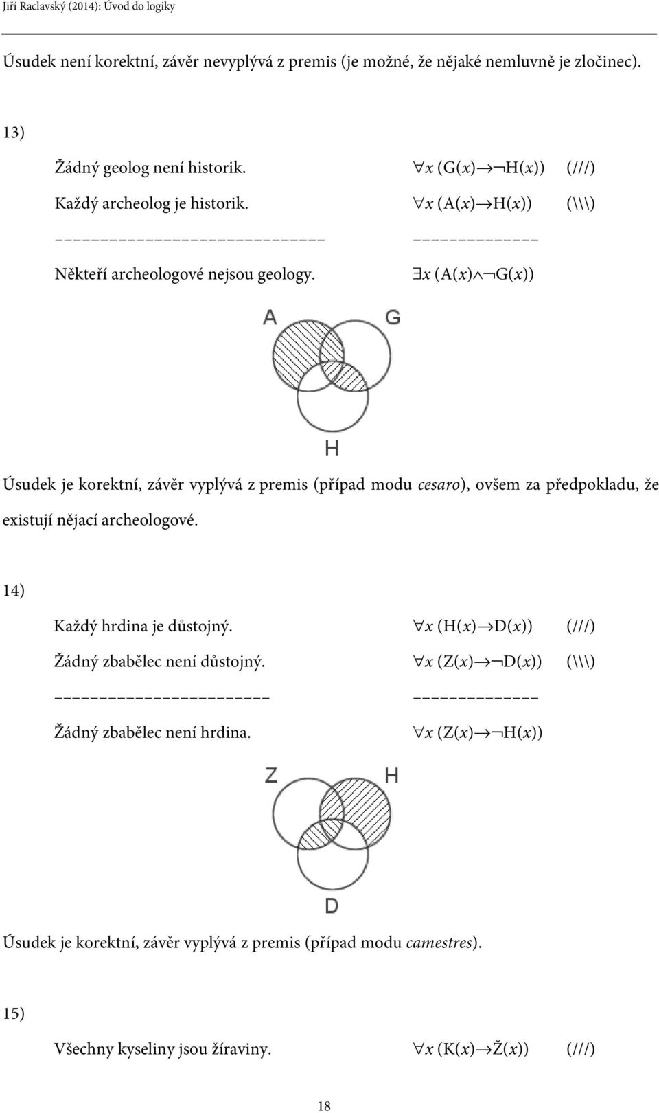 x (A(x) G(x)) Úsudek je korektní, závěr vyplývá z premis (případ modu cesaro), ovšem za předpokladu, že existují nějací archeologové.