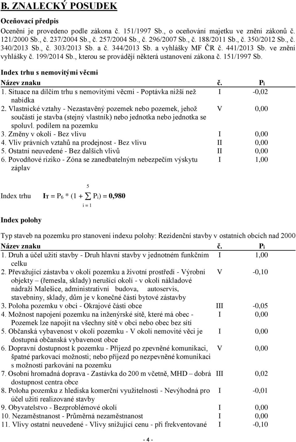 Index trhu s nemovitými věcmi Název znaku č. Pi 1. Situace na dílčím trhu s nemovitými věcmi - Poptávka nižší než I -0,02 nabídka 2.