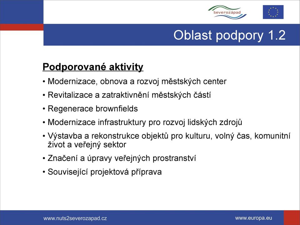 zatraktivnění městských částí Regenerace brownfields Modernizace infrastruktury pro rozvoj