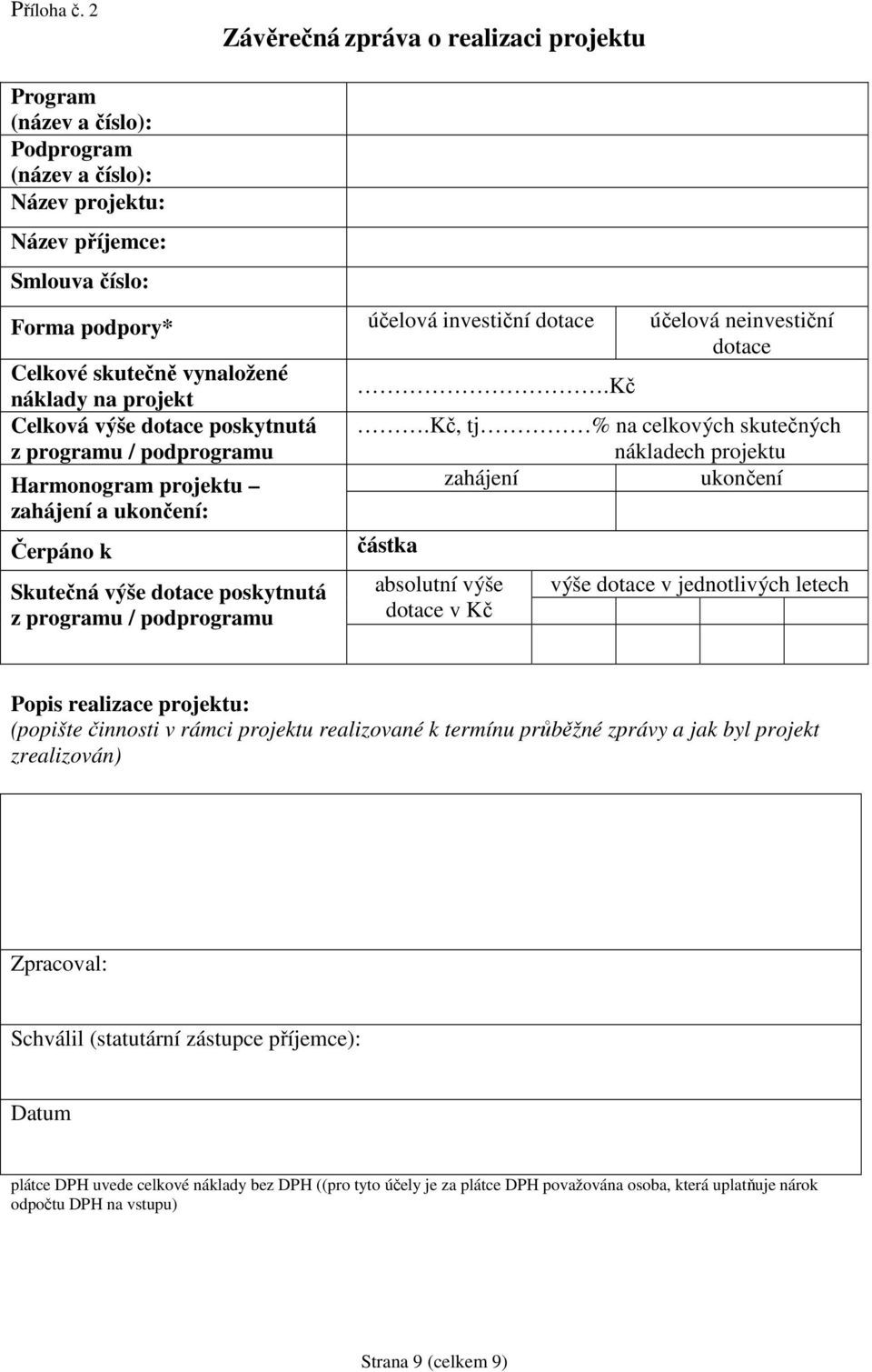 neinvestiční dotace Celkové skutečně vynaložené.kč náklady na projekt Celková výše dotace poskytnutá.