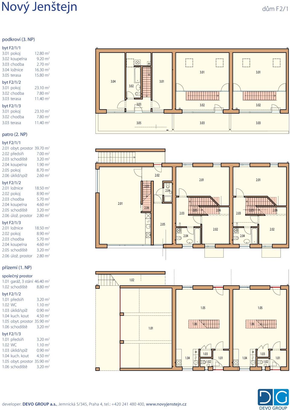 60 m 2 byt F2/1/2 ložnice 18.50 m 2 pokoj 8.90 m 2 chodba 5.70 m 2 koupelna 4.60 m 2 schodiště 3.20 m 2 úlož. prostor 2.80 m 2 byt F2/1/3 ložnice 18.50 m 2 pokoj 8.90 m 2 chodba 5.70 m 2 koupelna 4.60 m 2 schodiště 3.20 m 2 úlož. prostor 2.80 m 2 garáž, 3 stání 46.