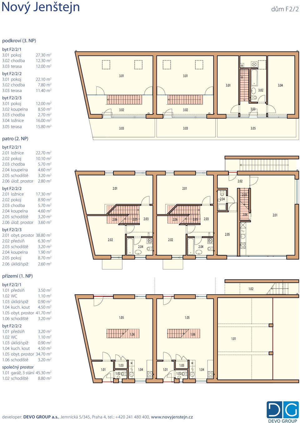 80 m 2 byt F2/2/2 ložnice 17.30 m 2 pokoj 8.90 m 2 chodba 5.70 m 2 koupelna 4.60 m 2 schodiště 3.20 m 2 úlož. prostor 3.60 m 2 byt F2/2/3 obyt. prostor 38.80 m 2 předsíň 6.30 m 2 schodiště 3.