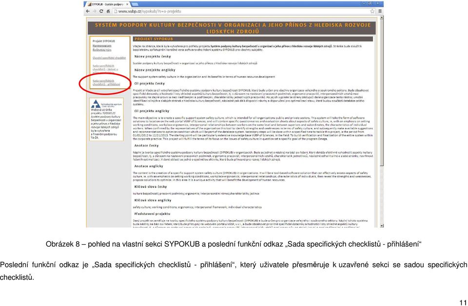 odkaz je Sada specifických checklistů - přihlášení, který