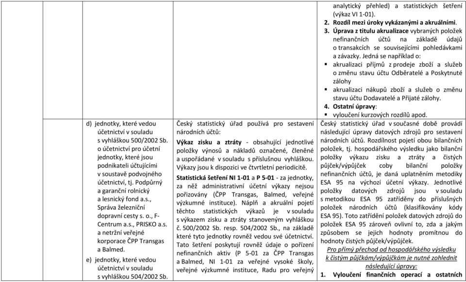 e) jednotky, které vedou účetnictví v souladu s vyhláškou 504/2002 Sb.