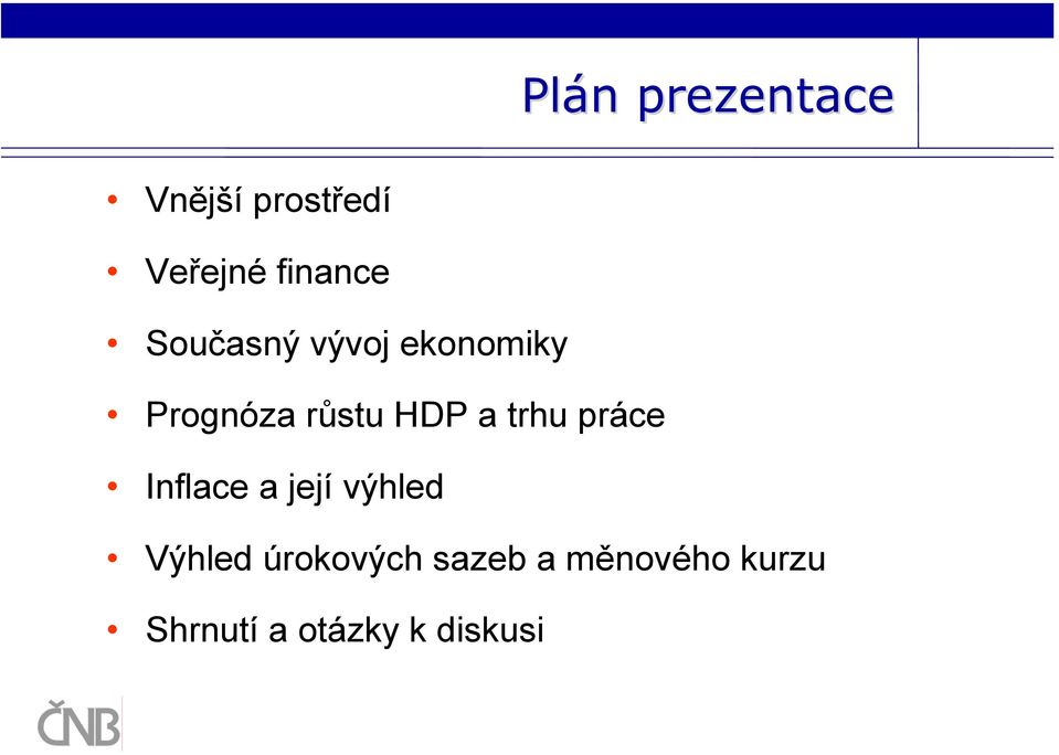 HDP a trhu práce Inflace a její výhled Výhled