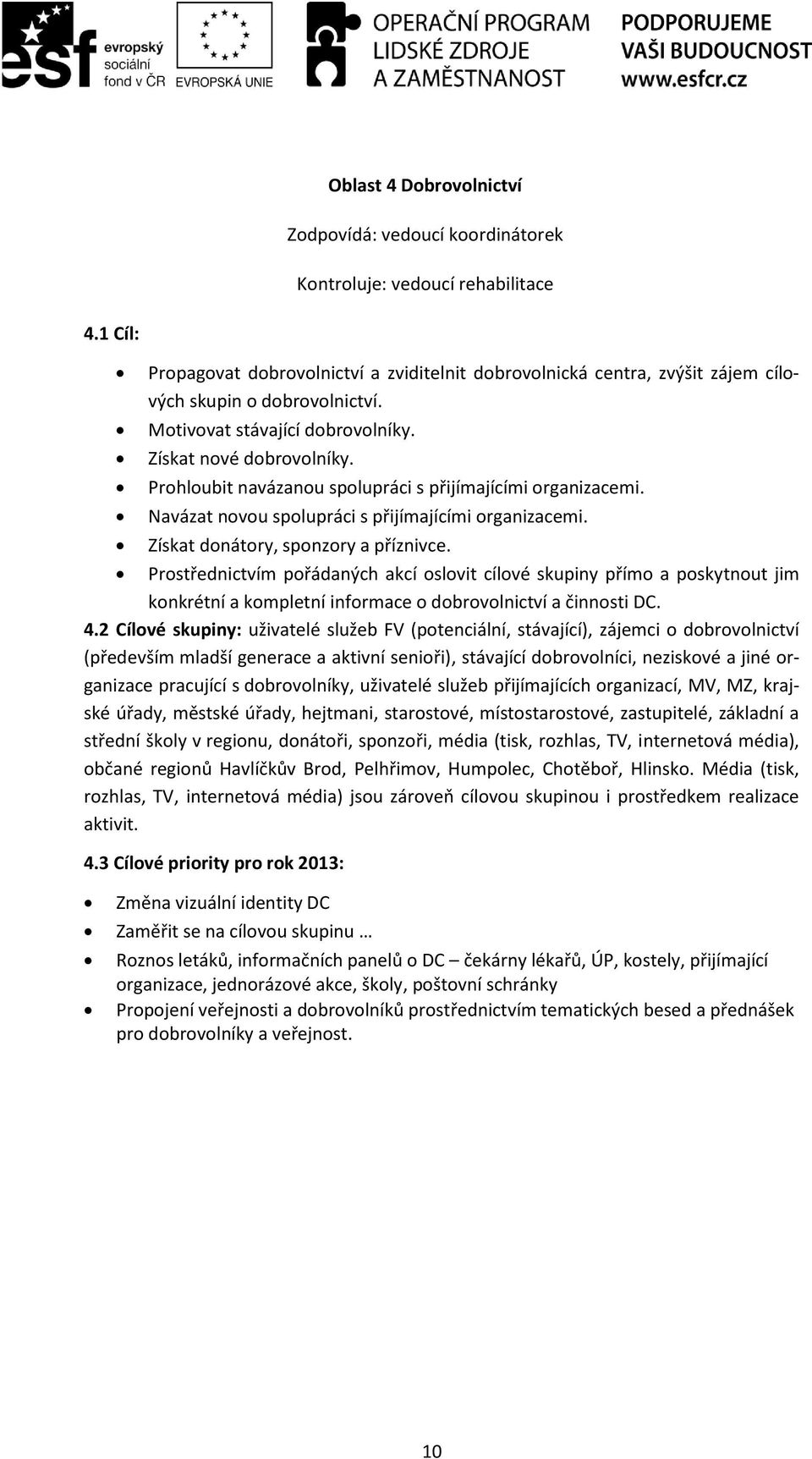 Prohloubit navázanou spolupráci s přijímajícími organizacemi. Navázat novou spolupráci s přijímajícími organizacemi. Získat donátory, sponzory a příznivce.