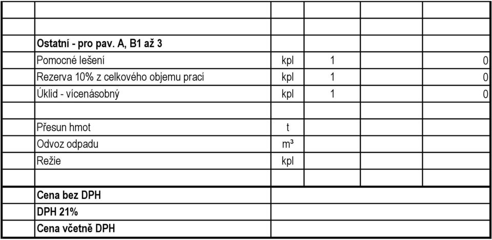 celkového objemu prací kpl 1 0 Úklid - vícenásobný