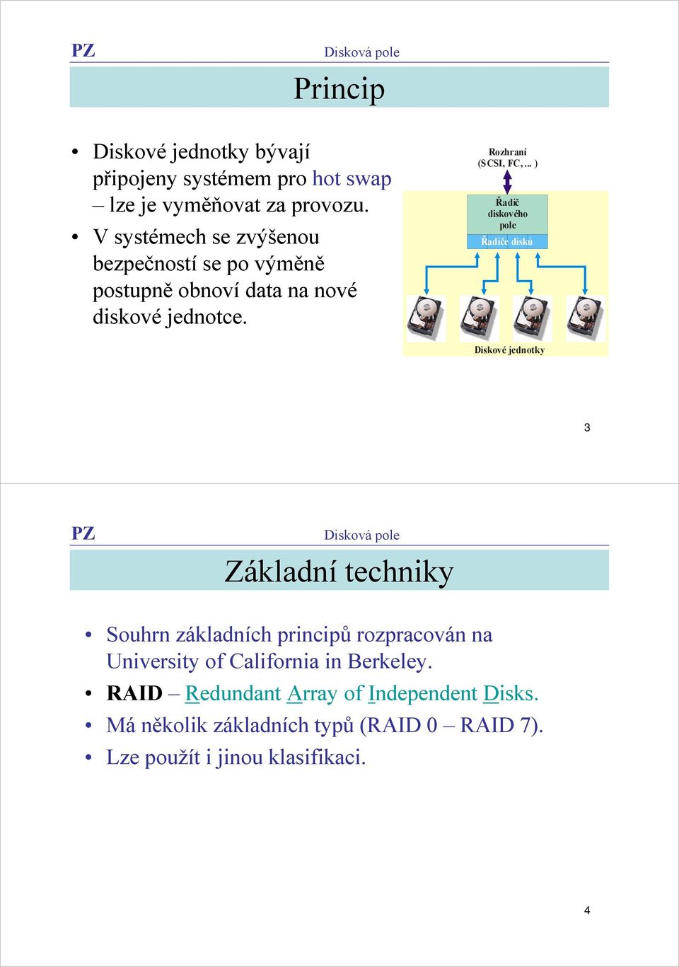 .. ) diskového pole e disků Diskové jednotky Základní techniky Souhrn základních principů rozpracován na University