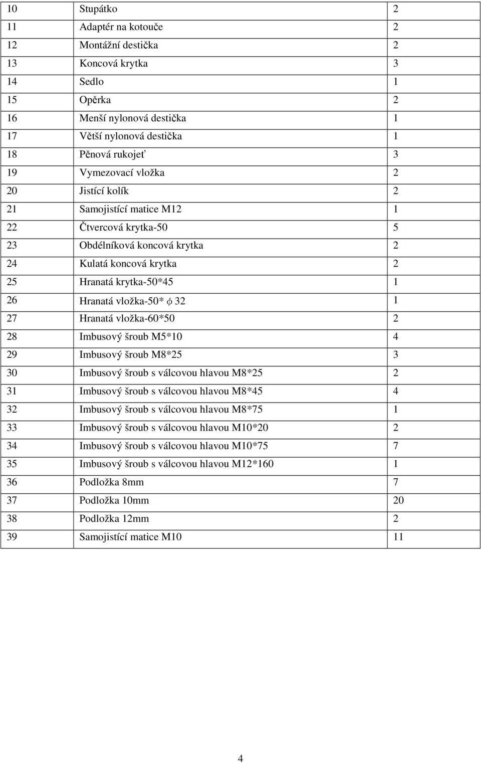 Hranatá vložka-60*50 2 28 Imbusový šroub M5*10 4 29 Imbusový šroub M8*25 3 30 Imbusový šroub s válcovou hlavou M8*25 2 31 Imbusový šroub s válcovou hlavou M8*45 4 32 Imbusový šroub s válcovou hlavou