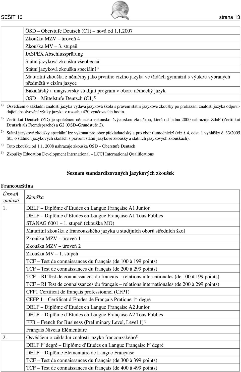 předmětů v cizím jazyce Bakalářský a magisterský studijní program v oboru německý jazyk ÖSD Mittelstufe Deutsch (C1) 4) 1) Osvědčení o základní znalosti jazyka vydává jazyková škola s právem státní