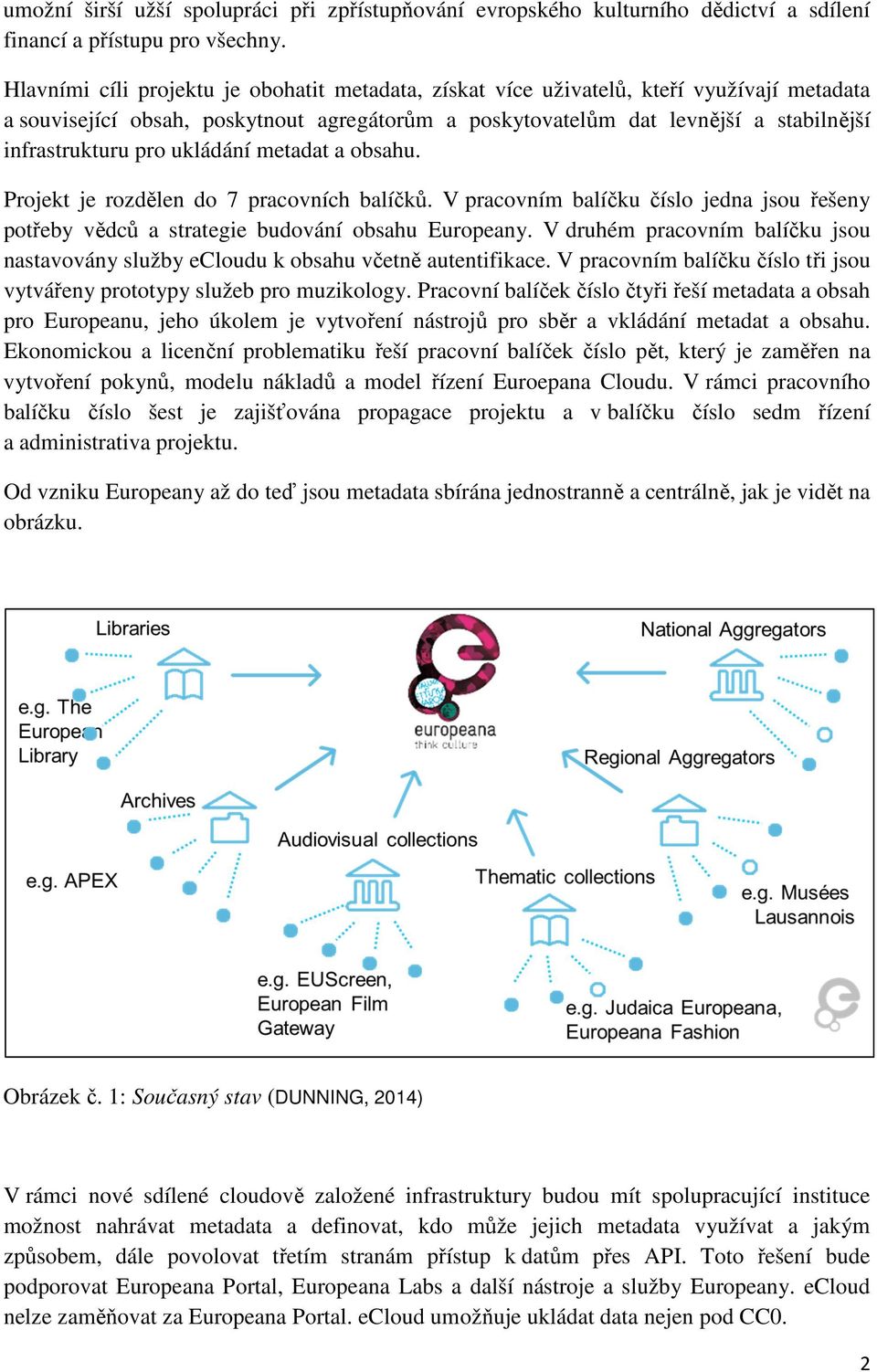 ukládání metadat a obsahu. Projekt je rozdělen do 7 pracovních balíčků. V pracovním balíčku číslo jedna jsou řešeny potřeby vědců a strategie budování obsahu Europeany.
