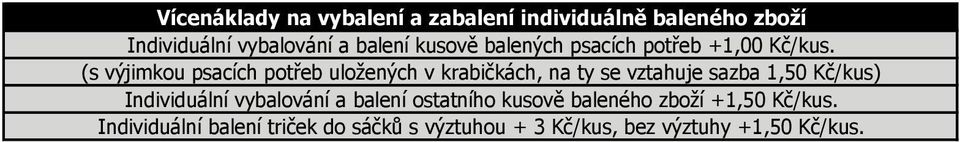 (s výjimkou psacích potřeb uložených v krabičkách, na ty se vztahuje sazba 1,50 Kč/kus)