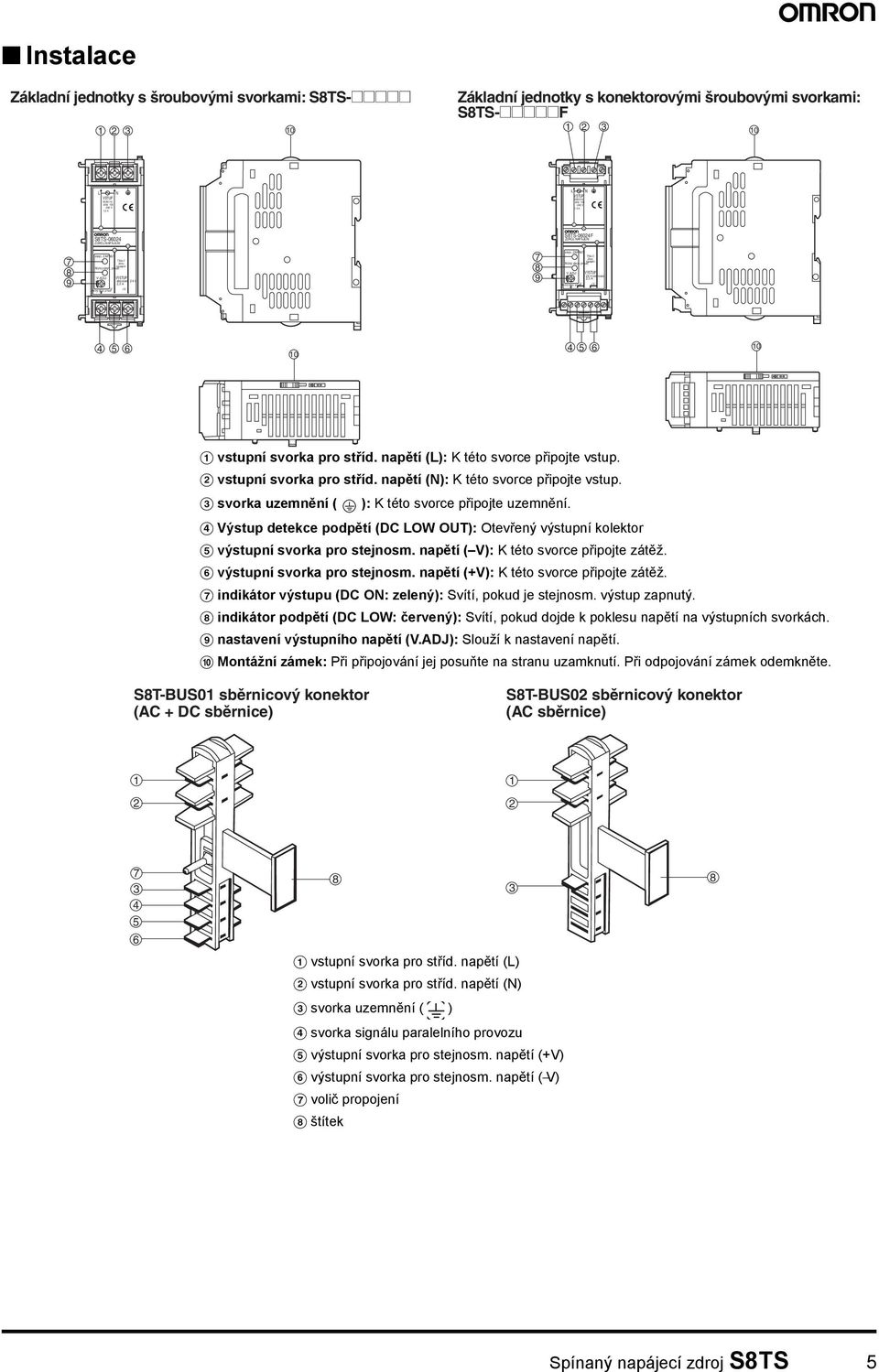 VSTUP N 7 8 9 S8TS-06024 ZDROJ NAPÁJENÍ stejn. ZAPNUT V.ADJ -V VÝSTUP stejnosm. 24 V 2,5 A 7 8 9 S8TS-06024F ZDROJ NAPÁJENÍ stejn. ZAPNUT V.ADJ -V -V VÝSTUP 24 V stejnosm.