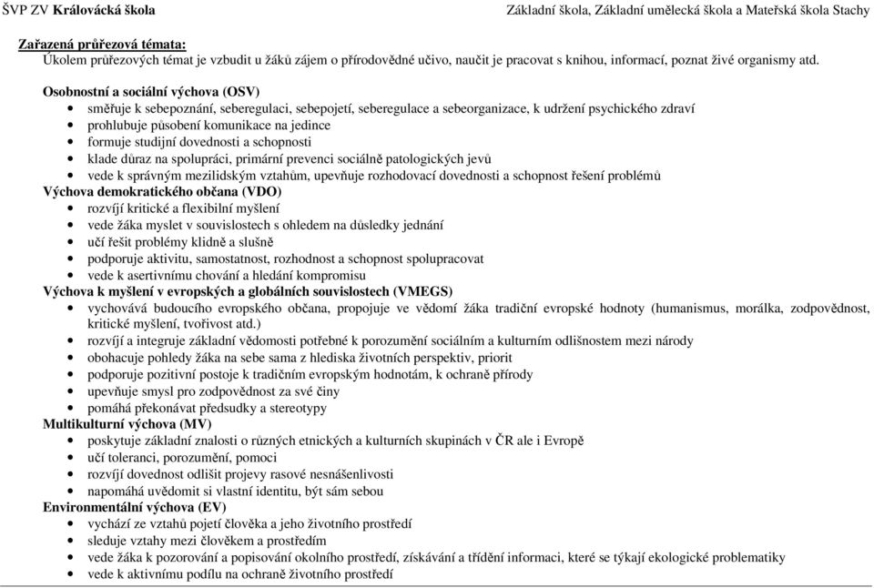 studijní dovednosti a schopnosti klade důraz na spolupráci, primární prevenci sociálně patologických jevů vede k správným mezilidským vztahům, upevňuje rozhodovací dovednosti a schopnost řešení