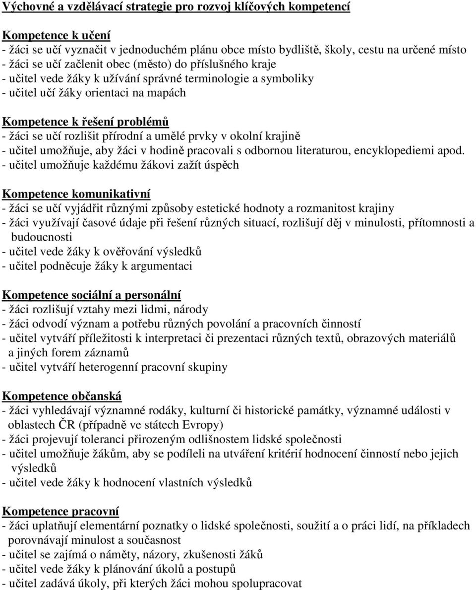 umělé prvky v okolní krajině - učitel umožňuje, aby žáci v hodině pracovali s odbornou literaturou, encyklopediemi apod.